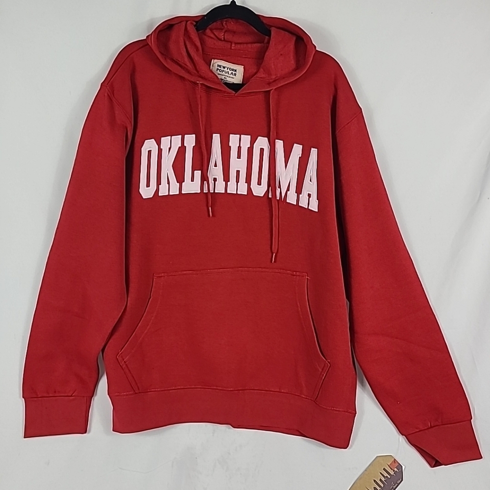 NWT New York Popular Oklahoma Hoodie Mens XL Red Pullover Long Sleeve Drawstring
